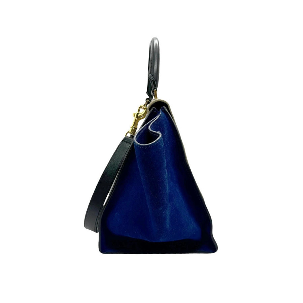 Celine trapeze leather 2way Bag gold Shoulder blue black suede Gray Black Gray